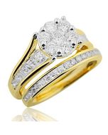 1.50ctw Diamond Bridal Engagement Rings Set 10K Yellow Gold 2pc Set(i2/i3, I/j)