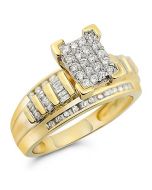 10K Yellow Gold Bridal Engagement Ring 9mm Wide 1/2ctw Diamond 3 in 1 Style(i2/i3, I/j)