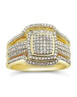10K Yellow Gold Bridal Rings Set 3pc Square Halo Style 1/3ctw Diamonds(i2/i3, I/j)