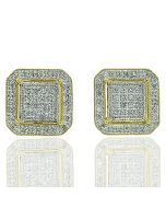 1/3ctw Diamond Square Cluster Ear Studs in 10K Yellow Gold 9mmm Wide Screw Back