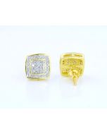10k Yellow Gold Cushion Shaped Stud Earrings with 0.26cttw Diamonds 9mm Wide