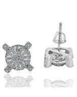 Round Cluster Stud earrings for Mens or Womens 10k White gold 1/4 Cttw Diamonds 12mm Wide