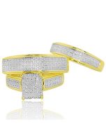 0.52ct Trio Rings Set 10K Yellow Gold 3pc Bride and Grooms Set With Diamonds 18mm Wide