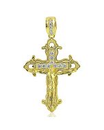 Cross Pendant Mens Medium Size Yellow Gold-Tone Silver With Cz 50mm