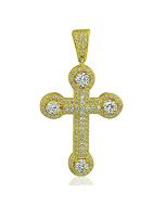Mens Cross Charm 14K Gold-Plated-Silver 45mm Tall Medium Size Pendant Mens Iced Out