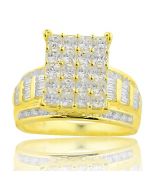 Sterling Silver Wedding Ring Wide With Large Cluster on Top Baguette and Round CZ Gold-Tone