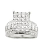 Sterling Silver Wedding Ring Wide With Large Cluster on Top Baguette and Round CZ