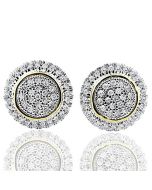 10k Yellow Gold Halo Style Earings Studs 1/3Cttw Diamonds 11mm Round Screw Back
