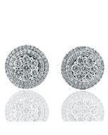 14k White Gold Double Halo Cluster Earrings Studs 1/2 Cttw Diamonds Screw Back 10mm