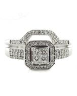 0.50ctw Diamond Vintage Wedding Ring Set 10K White Gold Princess Cut