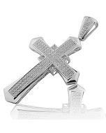0.46cttw Diamond Cross Pendant Mens 56mm Tall Charm 10k White Gold