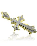 1.68Cttw Diamond Cross Charm Mens Pendant 80mm Tall Big Cross 10k Yellow Gold