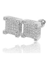 10mm Wide White Diamond Earrings Cubes 0.28cttw in 925 Sterling Silver