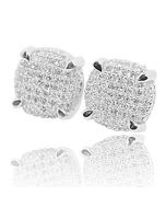 Diamond Cube Earrings White Silver 0.35ctw Pave Set Screw Back 9mm Wide Round