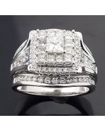 14K White Gold Princess Cut Bridal Wedding Ring 16mm Wide 2.00ctw 3 In 1 Style