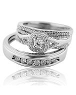Vintage Wedding Rings Set White Gold 0.65ct Diamonds Trio Set His and Hers 10K(i2/i3, i/j