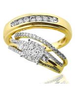 10K Gold Trio Rings Set His and Her Bridal Matching Set 0.75ct Real Diamonds 3pc(i2/i3, i/j