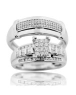 10K White Gold Bridal Wedding Set For His and Her Womens Wedding Ring Mens Wedding Band 0.62ctw (i2/i3, I/j)