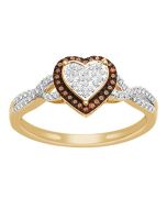 Heart Ring 1/5ctw Diamond 10K Yellow Gold Cognac & White Anniversary Gift Ring.