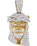 10kt Yellow Gold Mens Diamond Jesus Christ Messiah Head Charm Pendant 3/4 Cttw