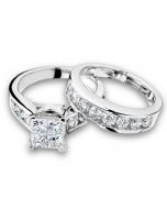 Princess Cut Diamond Engagement Ring and Wedding Band Set 1.00 Carat (ctw) in 10K White Gold 