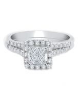 14K White Gold Bridal Set Princess Cut Diamonds 1/2ctw Engagement Ring and Band 7.5mm wide