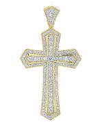 10K Gold Diamond Cross Charm Mens 2.5 Inch Tall 1.5ctw Diamonds
