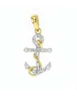 10K Gold Anchor Pendant With Diamonds 0.39ctw 25mm Size Fisher Mens Cross Pendant
