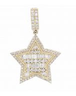 14K Gold Star Pendant Baguette and Round Diamonds 1.89ctw 1.5 Inch Tall 5 Point Eastern Star