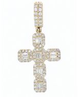 14K Gold Cross Baguette and Round Diamonds 1.49ctw 1.5 Inch Tall Mens or Womens