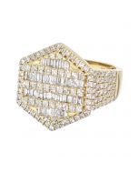 14K Gold Mens Ring 2.3CTW Baguette and Round Diamond Ring Stop Sign