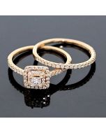 Rose Gold Bridal Set Womens Engagement ring and Band Set 0.75ctw Diamonds and 10K Rose Gold