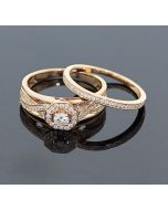 Rose Gold Bridal Set Womens Engagement ring and Band Set 1/2ctw Diamonds and 14K Rose Gold