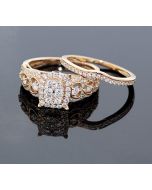 Rose Gold Bridal Set Womens Engagement ring and Band Set 0.90ctw Diamonds and 14K Rose Gold