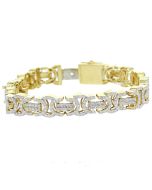 10K Gold Diamond Bracelet Mens 11CTW Round Diamonds Flat Byzantine Style 9 Inch Long