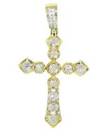 10K Gold Diamond Cross Pendant Mens Large Round Clusters 1.70ctw 2.5 Inch Tall 