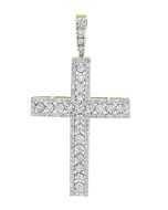 10K Gold Cross With Diamonds Mens Extra Large Cross Charm Pendant 1.99ctw 2.65 Inch