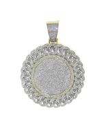 10K Gold Round Medallion Charm Pendant Mens Large Miami Link Style 2.9CTw 2.25 Inch