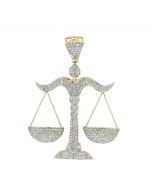 10K  Gold Libra Scale Pendant Iced Out 1.3ctw Round Diamonds Mens Fashion Charm