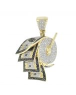 10K Gold Money Roll Diamond Pendant 100 Dollar Bills Diamond Charm Green and White 1.58ctw