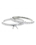 14K White Gold Semi Mount Ring Setting Engagement Ring Set 2pc 0.5ct Side Diamonds Fits 0.5ct Solitaire