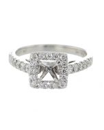 14K White Gold Engagement Ring Setting Semi Mount Only Fits 1ct Princess or Round Solitaire 0.52ct