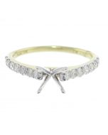 14K Gold Engagement Ring Setting Round Side Diamonds Fits 1ct Round or Princess Cut 0.49ctw