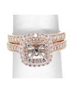 14K Rose Gold Ring Setting Engagement Ring and Band Semi Mount Set Fits 1CT 0.76ct Diamond