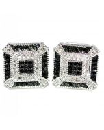 Black White Diamond Stud Earrings Large 10mm 0.3ct 10K White Gold Screw back