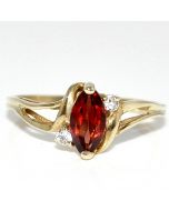 10K Gold Garnet Ring 8mm with accent diamonds size 7 birthstone ring