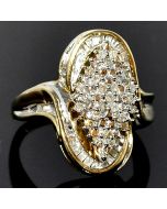 10K Gold diamond ring cluster cocktail Ring 21mm big XL 0.5ct Right hand