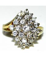 10K Gold Cluster Cocktail ring with Cubic Zircons Big Xl Size 20mm size 7