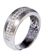 8mm Mens Wedding Band 0.69ct 14K White Gold Comfort Fit Sand Finish