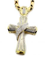 Gold Cross With Diamonds Mens Fancy Diamond Cross Charm 2.5 Inch Tall 1.15ctw 